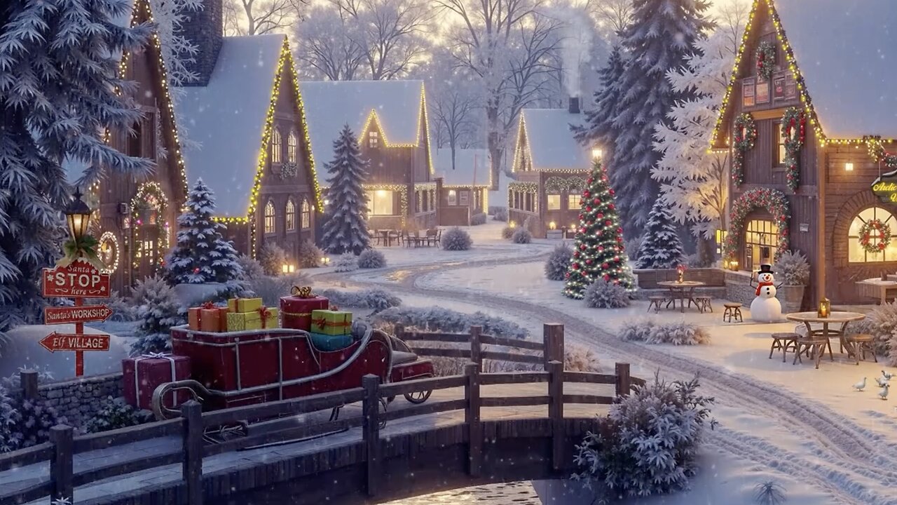 🎄❄️🔔☃️ Relaxing Holiday Jazz Warm Coffee Ambience in a Snowy Village Town