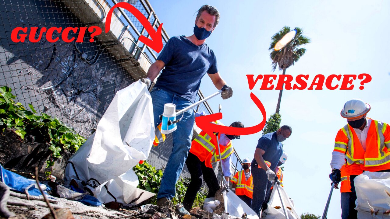 Gavin Newsom Fashionably Clears Trash While Wearing Tight Designer Clothes