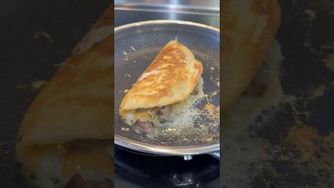 Steak and cheddar on a flour tortilla #asmr