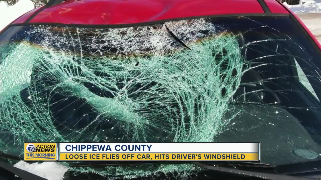 Loose ice flies off car, hits driver's windshield in northern Michigan