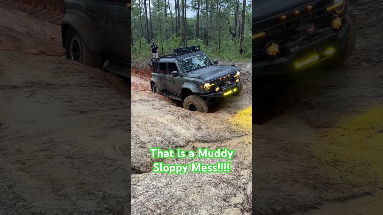 Bronco Raptor Climbing Out of a Muddy, Slick Wash-out!! | Off-road Fun! #shorts