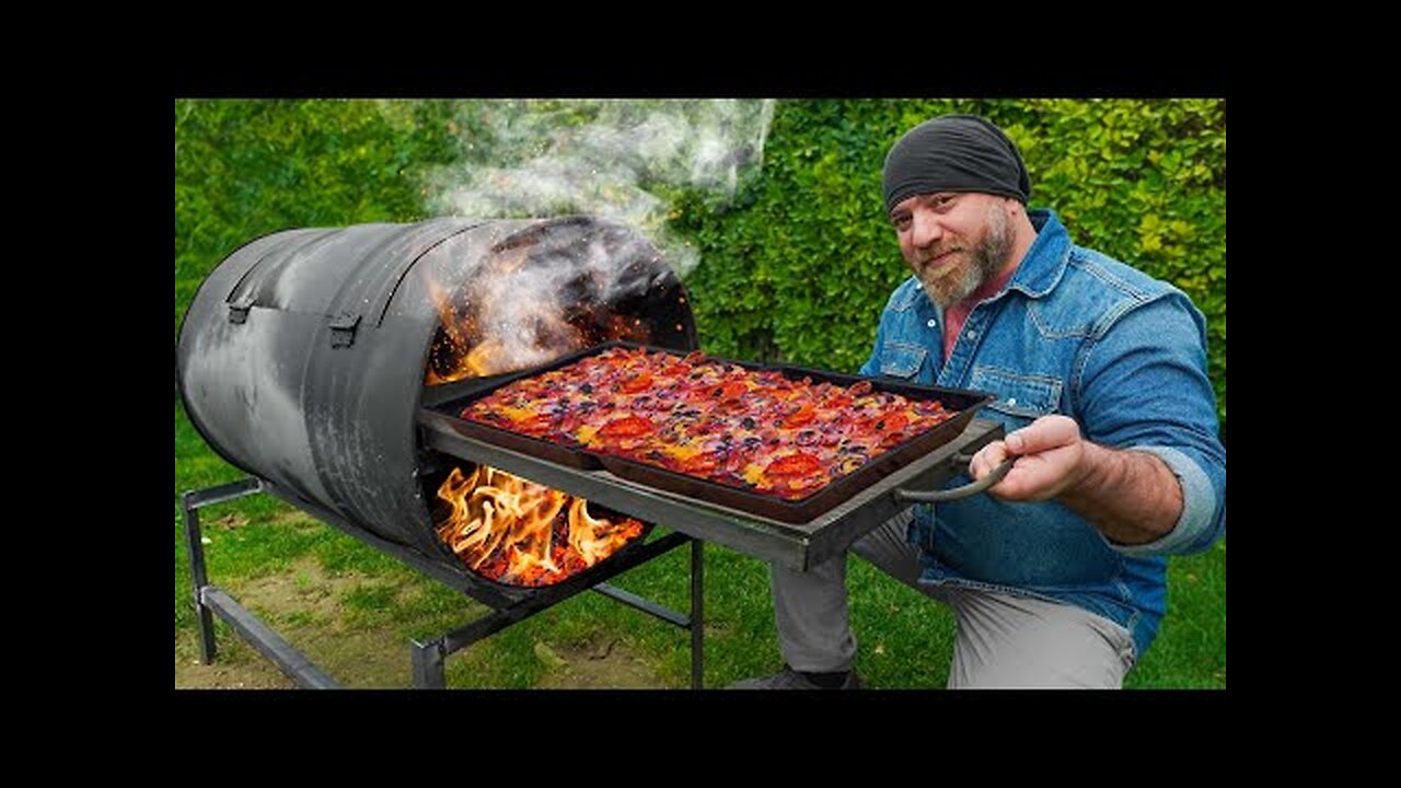 Homemade Pizza With A Fragrant Crust Baked In A DIY Barrel-oven! Incredible Taste