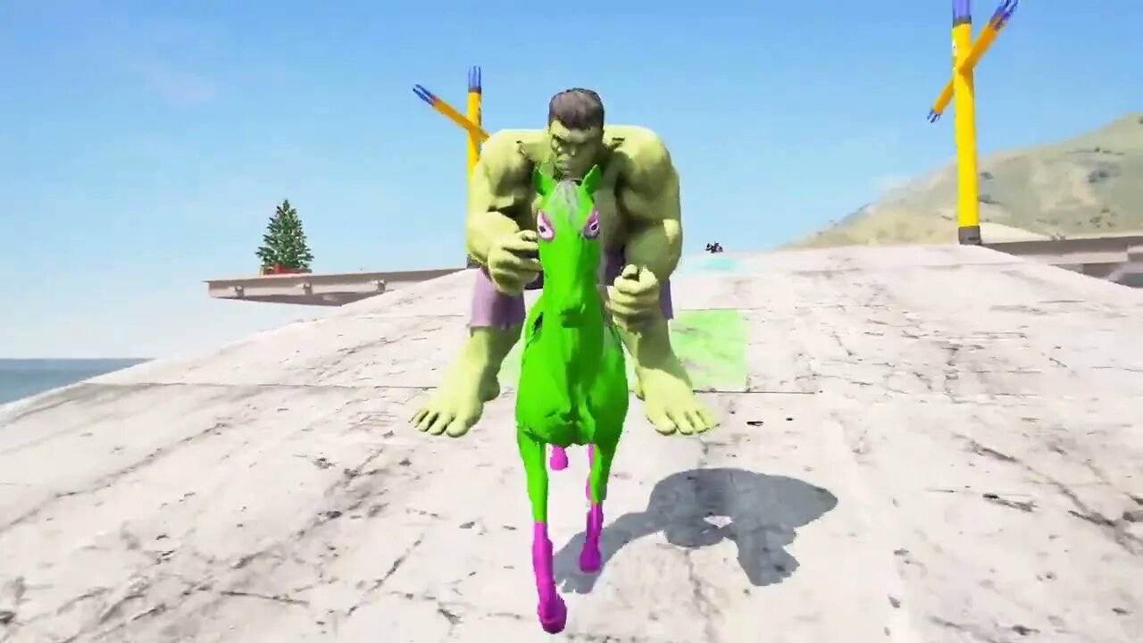 GTA & 5 & Gameplay & Ragdolls & Red & Spiderman & Horse On Spiderman Color Bridge Parkour Funny Mome