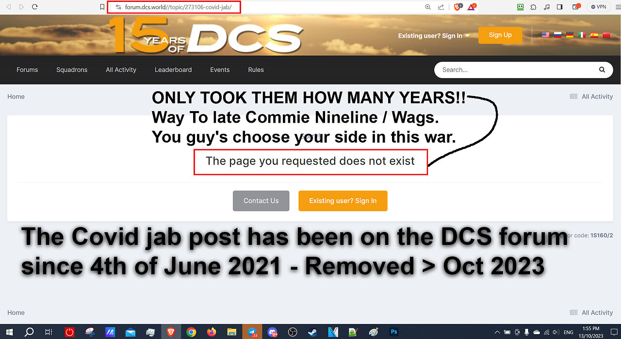 The Covid jab posts have been on the DCS forum since 4th of June 2021 - NOW REMOVED