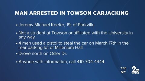 1 arrested after armed carjacking outside Towson dorm