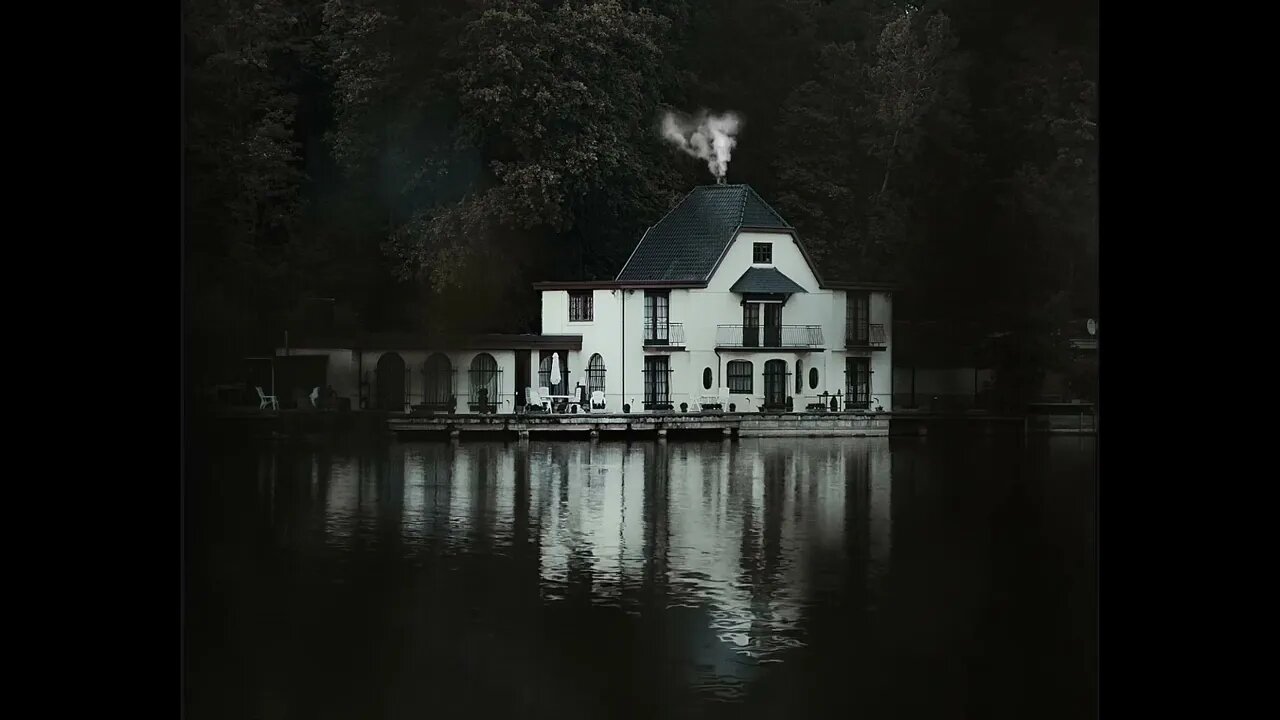 This is a serene mountain lake house with relaxing music.