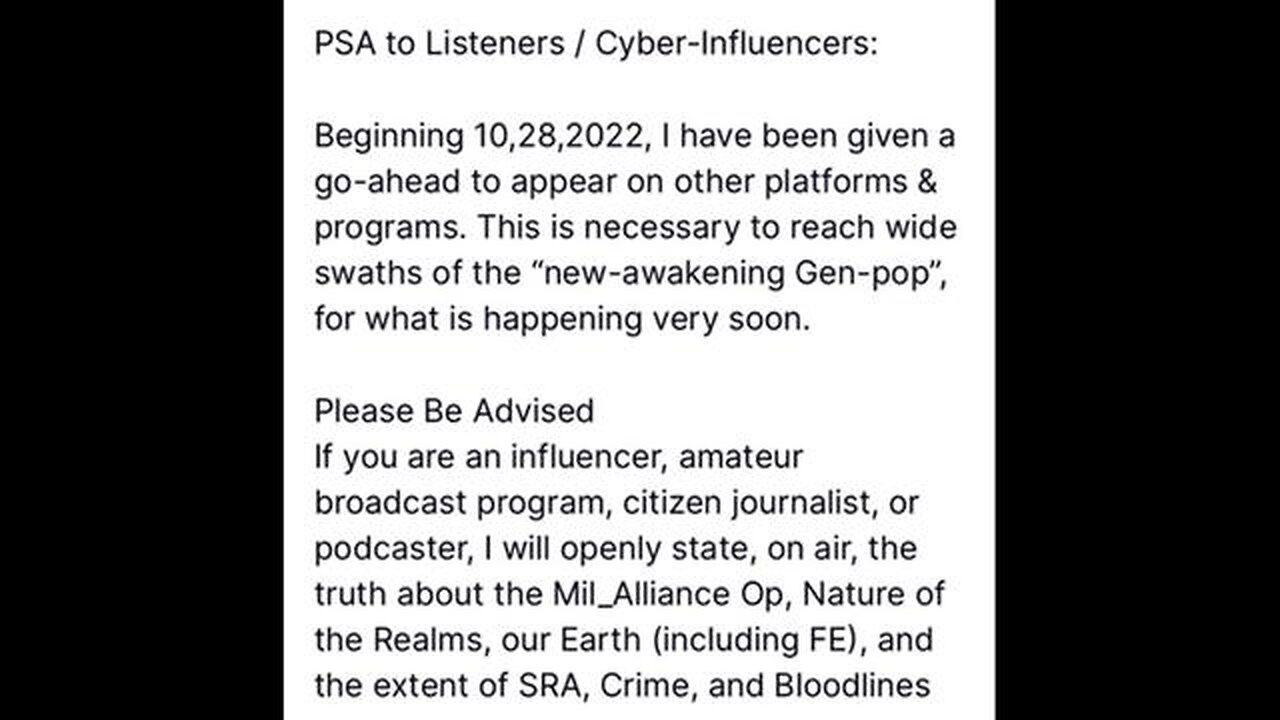 Public Announcement to Listeners and Internet Influencers