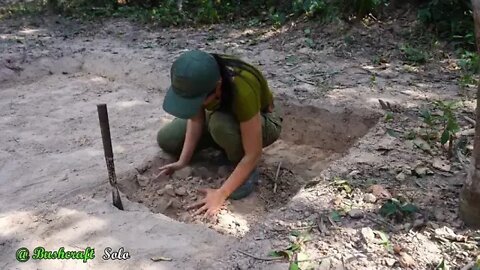 Building a DUGOUT Shelter with Fireplace from START TO FINISH Plastic Roof & Wood Stove with Clay $