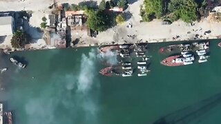 Drone shots show massive destruction of vessels at northern Syrian port of Latakia