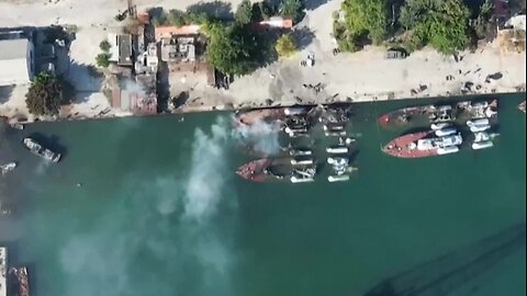 Drone shots show massive destruction of vessels at northern Syrian port of Latakia