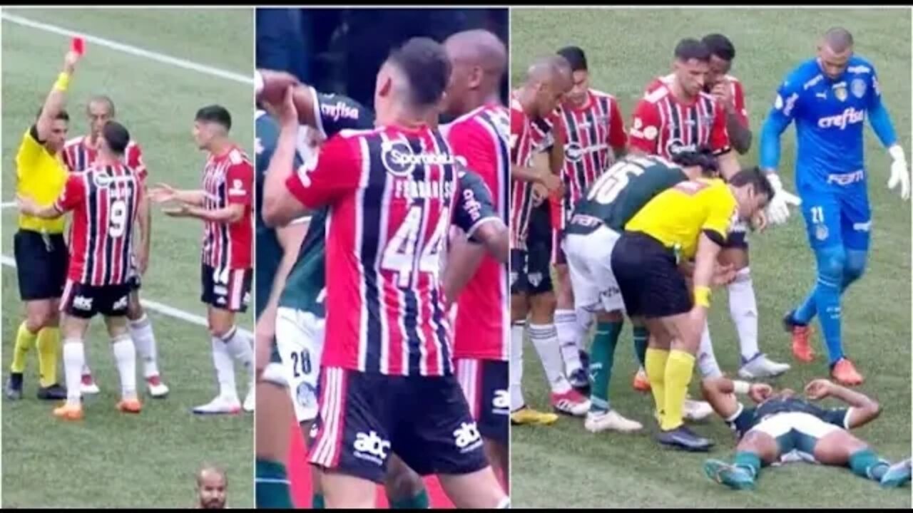 "É MUITO BURRO!" OLHA a AGRESSÃO e EXPULSÃO do jogador do São Paulo contra o Palmeiras!