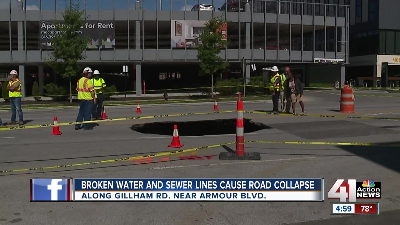 Broken water, sewer lines cause road collapse