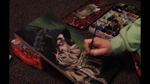 Painting the Scarecrow from 'The Wizard of Oz' on a Burlap Canvas