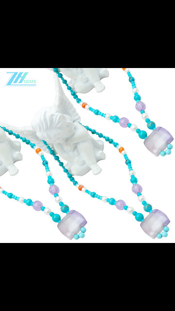 Natural turquoise small beads and orange spiny oyster with Amethyst gemstone01