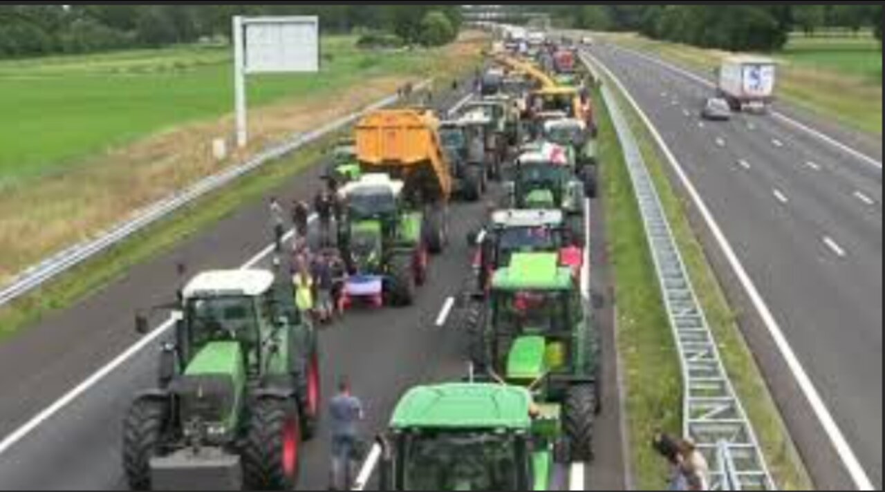 Farmers Blockading the Netherlands/Germany Border with Tractors to Protest the WEF