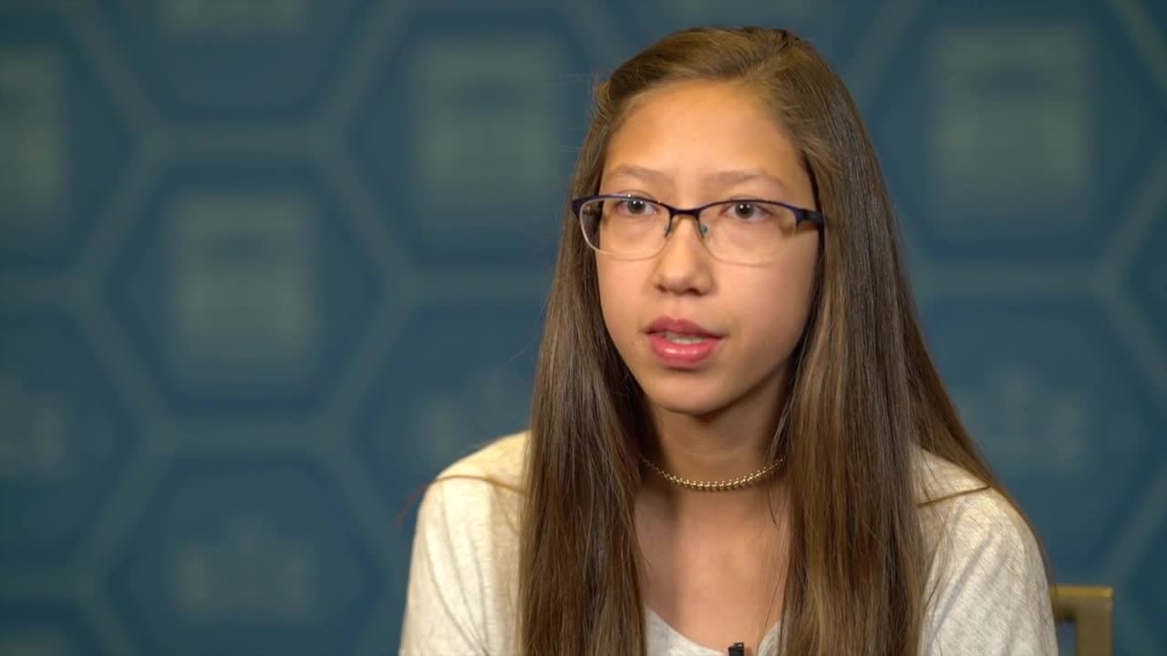 Denver's Angelina Holm participating in Scripps National Spelling Bee