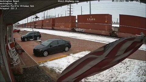 NS 7693 Leading CP 183 Intermodal at Ottumwa, IA on January 23, 2023