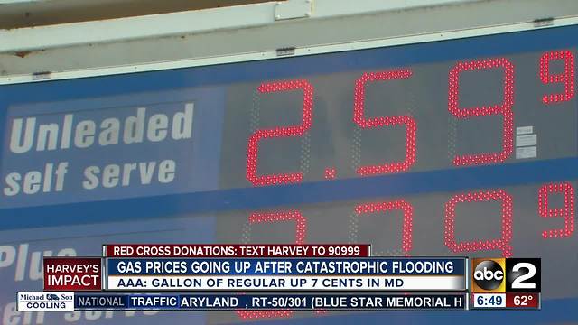 Maryland gas prices rising in Harvey's aftermath