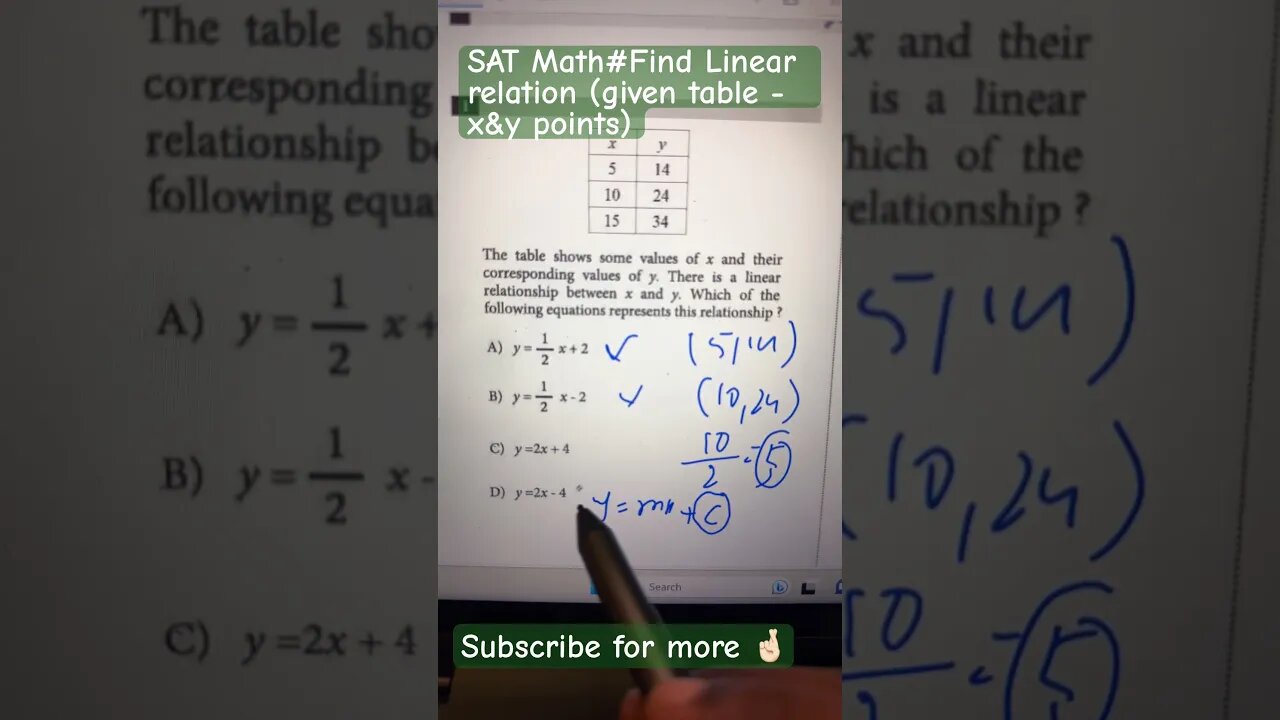 Finding linear relationship when set of points is given✍️✌🏻 #satmath #youtubeshorts