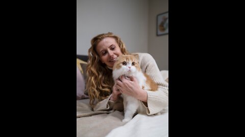 Cat with an woman in he bed