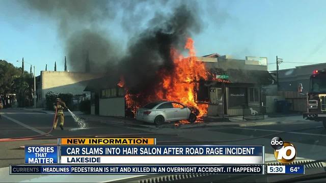 Car slams into hair salon after road rage incident