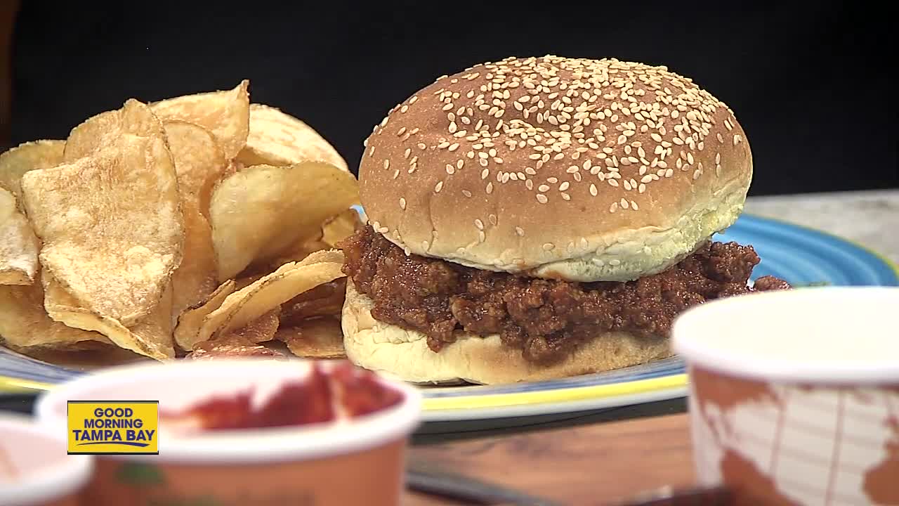 Making homemade Sloppy Joe with help of Sloppy Joe's chef