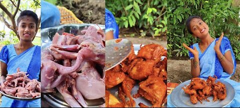 Quail birds cooking in rural environment