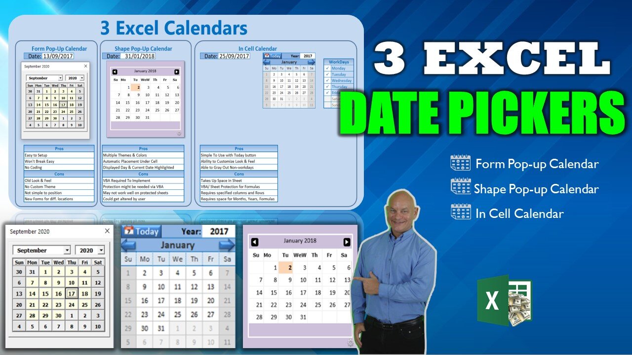 How To Add 3 Different Date Picker Calendars in Microsoft Excel [Free Download]