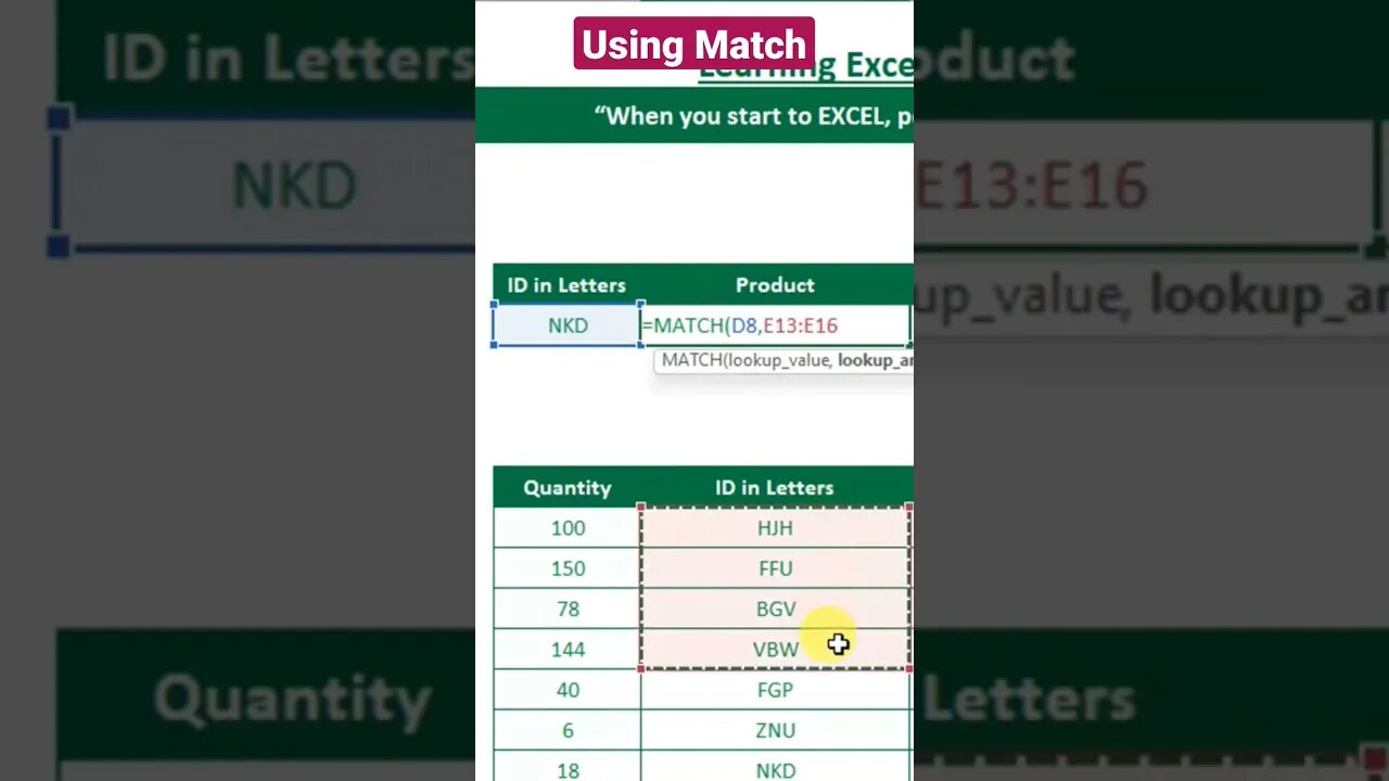 Using Match #excel #تعليم #microsoft #اكسل #microsoftexcel #office #data #datascience