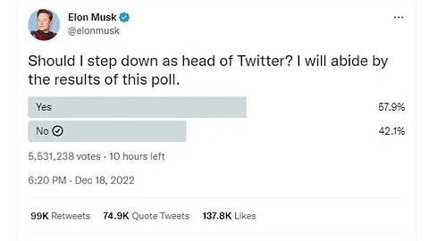 Elon Musk Creates Poll Asking If He Should Step Down From Twitter