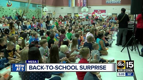 Mesa students at Falcon Hill Elementary surprised with school supplies