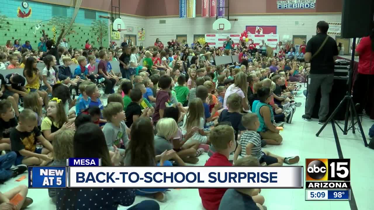 Mesa students at Falcon Hill Elementary surprised with school supplies
