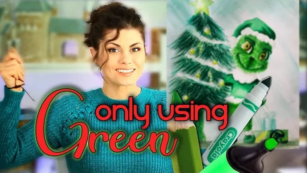 Using Every GREEN Art Supply I Own! - Grinch Challenge