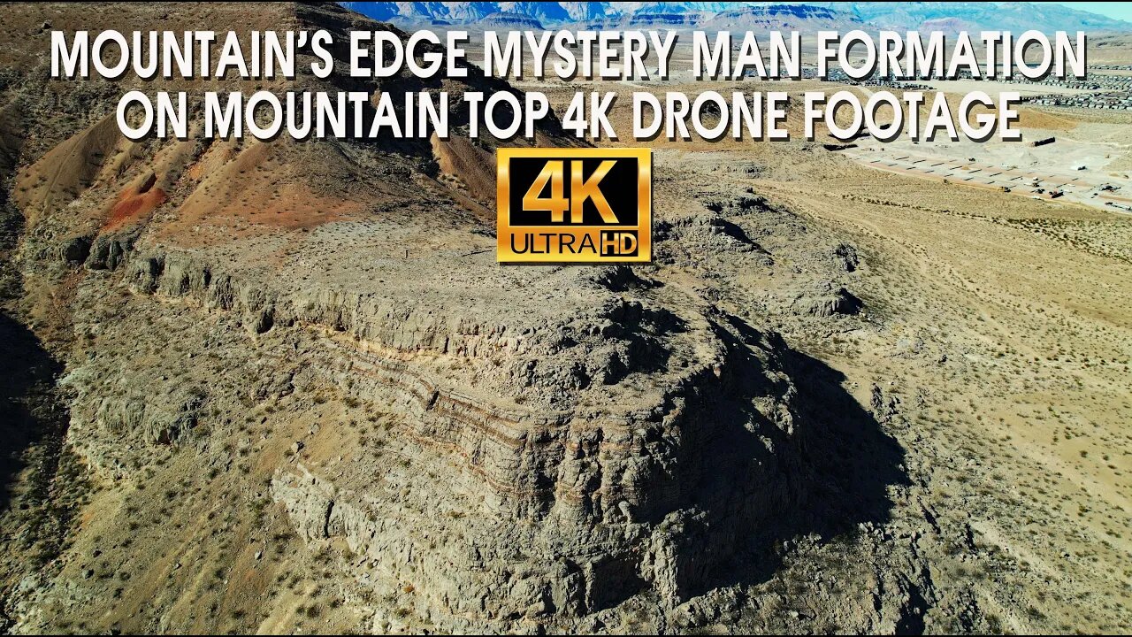 Mountain's Edge Mystery Man Formation on Mountain Top 4K Drone Footage