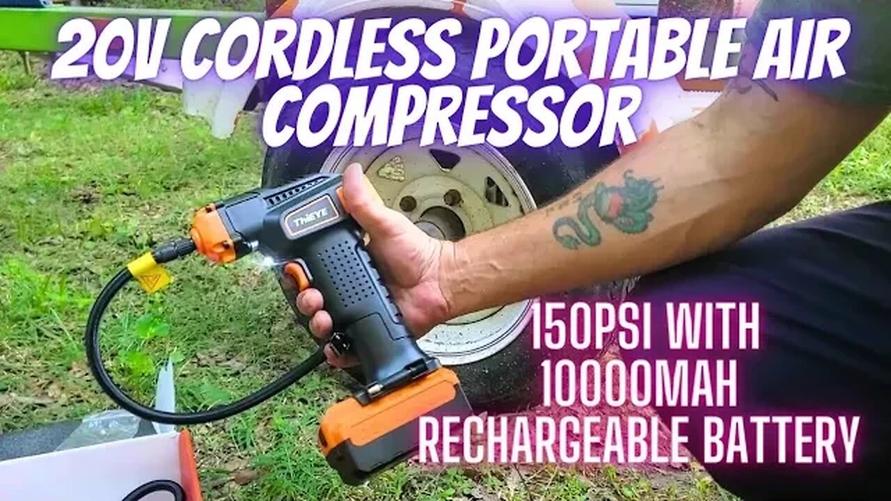 20V Cordless Portable Air Compressor, 150PSI with 10000mAh Rechargeable Battery