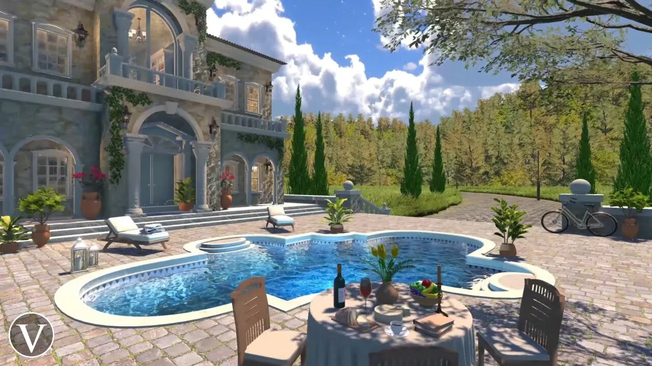 Mediterranean Country House | Day & Sunset Ambience | Peaceful Water & Forest Nature sounds