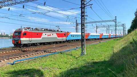 Mongolian train in Irkutsk. Passenger trains of Russian Railways in Siberia.