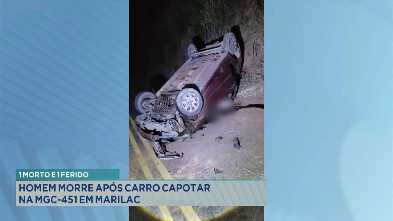 1 Morto e 1 Ferido: Homem Morre após Carro Capotar na MGC-451 em Marilac.