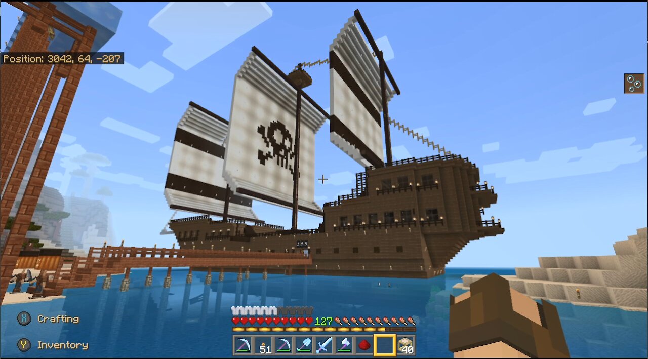 Old Guy Plays Minecraft Realms - Amusement Park Pirate Ship Tour