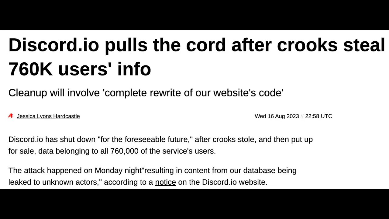 Discord io Pulls the Cord after Crooks Steal 760K Users (Info Note - NOT Discord.com!)