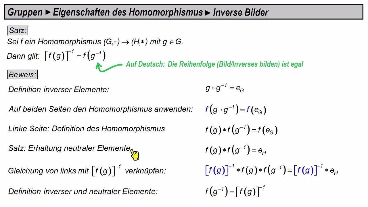 Gruppen ► Eigenschaften des Homomorphismus ►Inverse