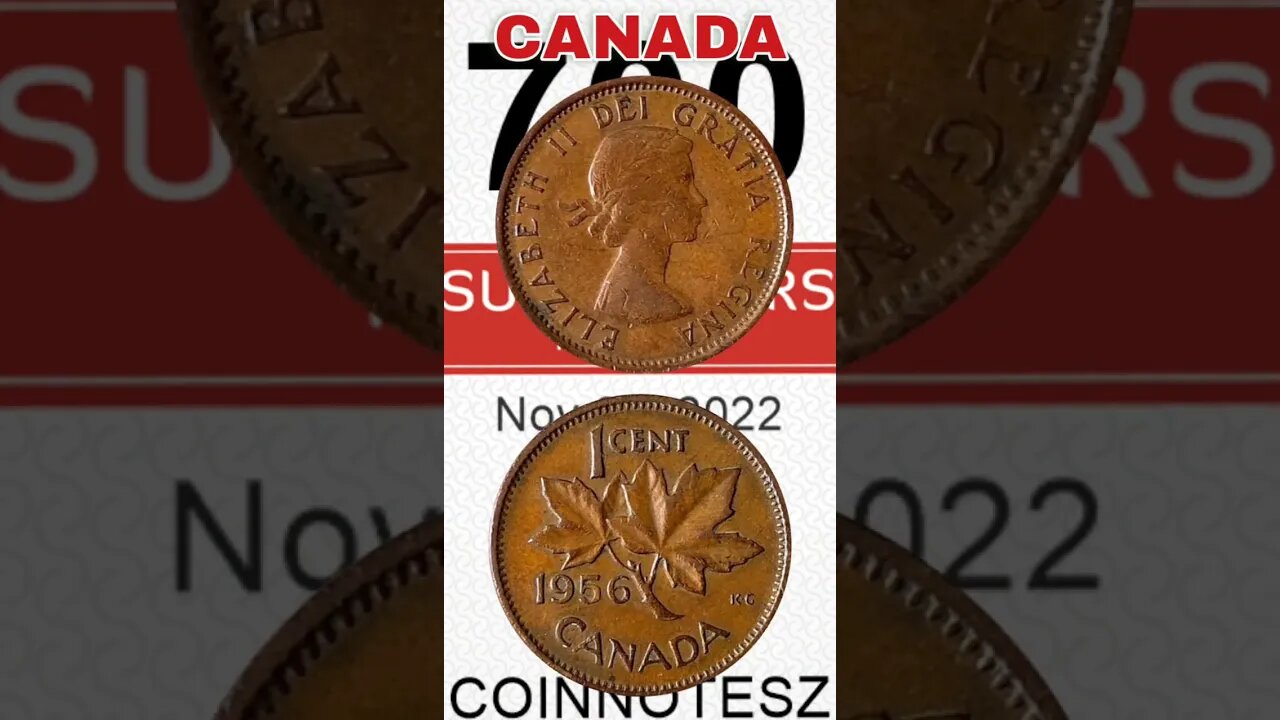 Canada 1 Cent 1956.#shorts #coinnotesz #viral