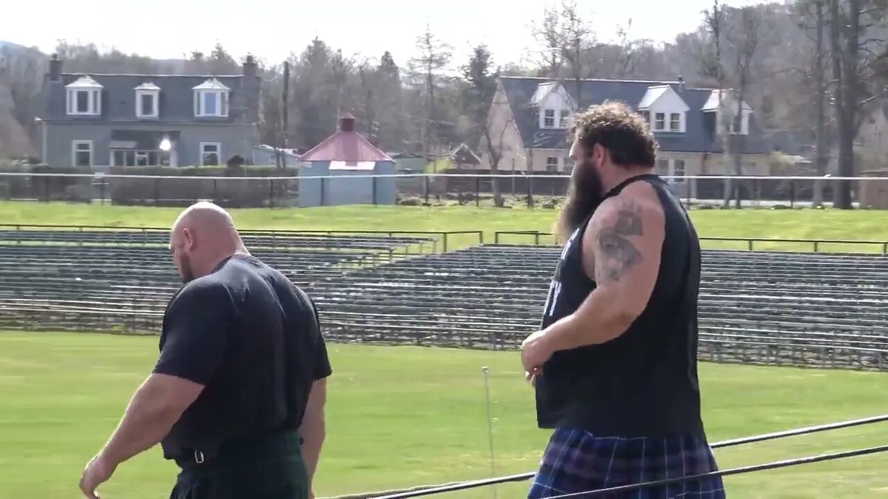 World's Strongest Men in a Tug o' War Challenge at Braemar Gathering Highland Games site in Scotland