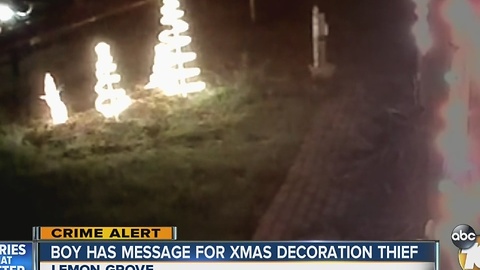 Boy has message for Christmas decoration thief