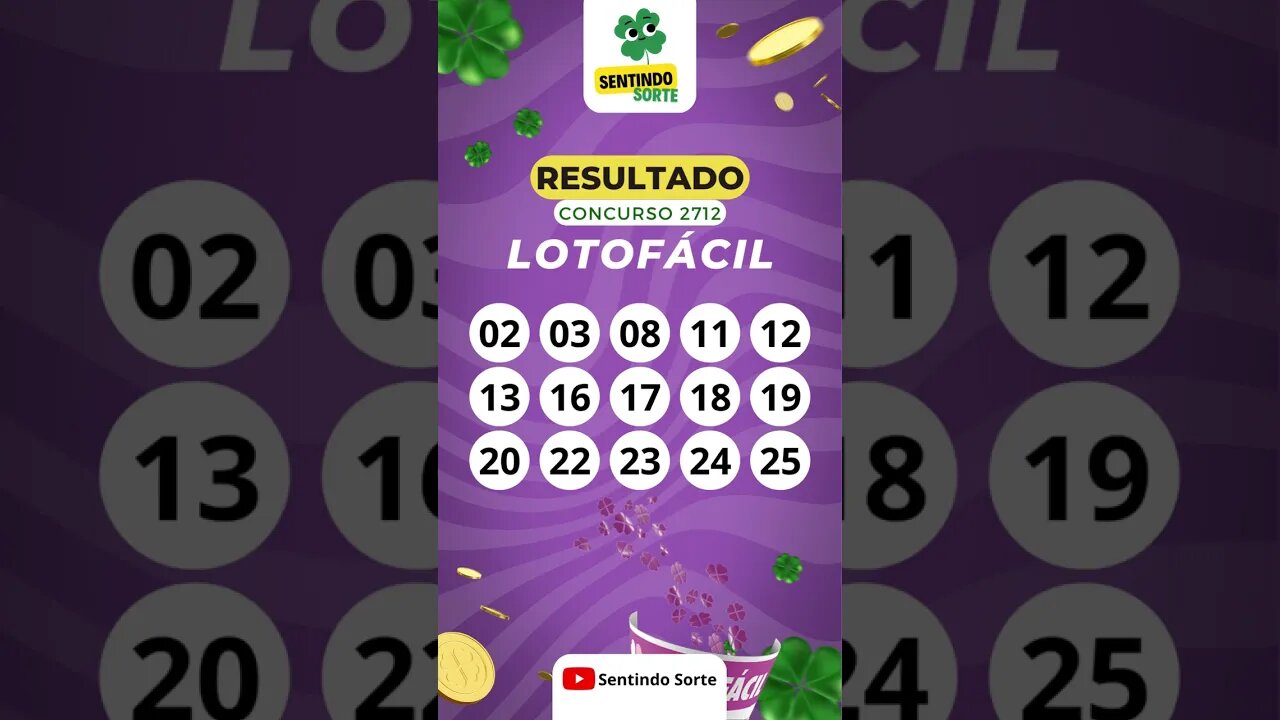 🍀 Resultado LOTOFACIL 2712 | Sentindo Sorte #shorts