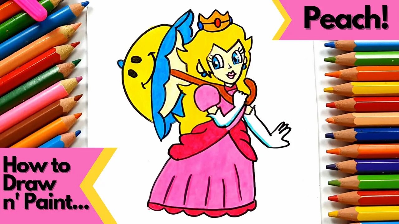 How to draw and paint Princess Peach from Super Mario