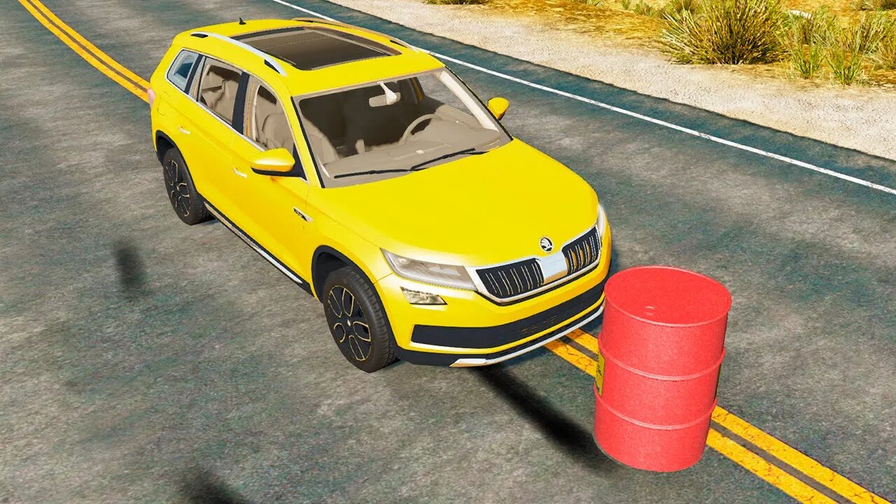 Skoda Kodiaq vs Explosive Barrel – BeamNG.Drive