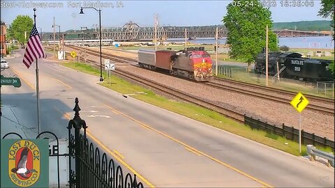 BNSF Fakebonnet Leading WB Geometry Car in Fort Madison, IA on May 24, 2023