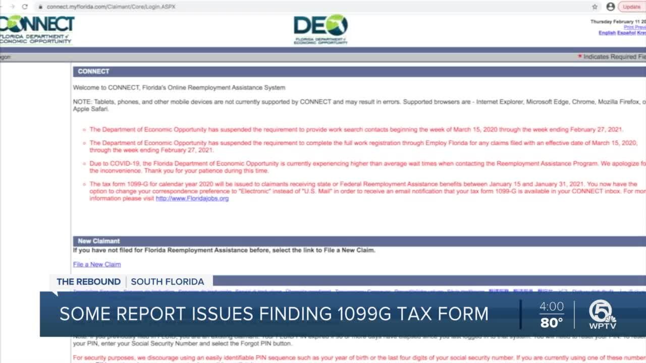 Users report problems accessing 1099-G form on Florida's unemployment website