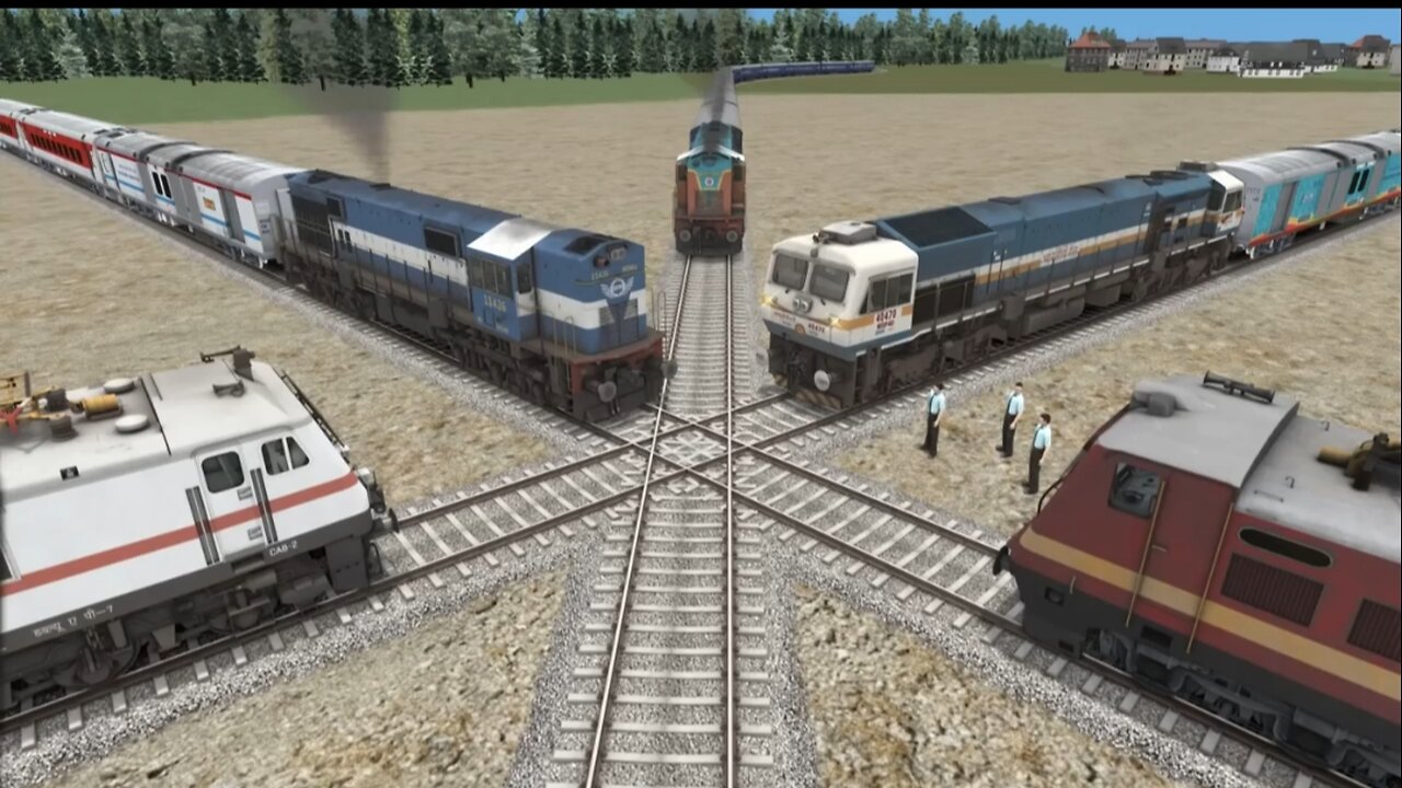 Five Trains at Forked Railroad #2 | Cross Each Other at Precious stone Intersection